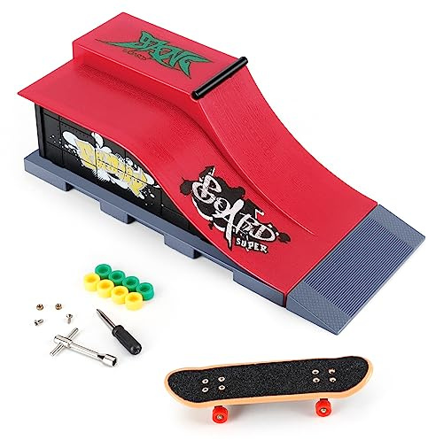 KETIEE Finger Skateboard Ramps Sets, Mini Fingerboard Skateboard Ramps Deck Truck Skate Park Kit Ultimate Parks Training Props Finger Toys for Kids Birthday Gift (E)