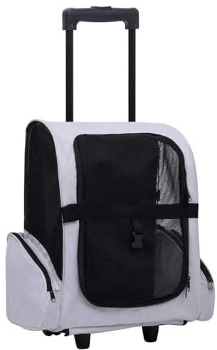 vidaXL Carrito Trolley Plegable Multiusos para Mascotas Carro Portador Cochecito Caja Gatos Perros Conejos Cachorro Mochila Bolso Gris