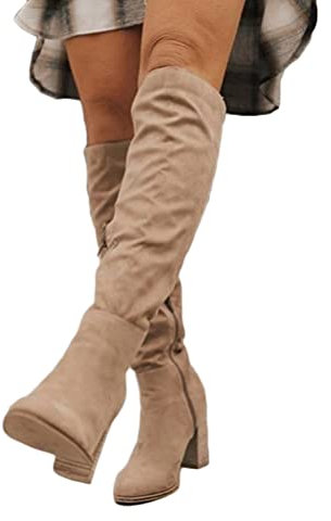 ticticlily Stiefel Frauen Winter Herbst Mode Casual Langer Knöchel Schuhe Langschaftstiefel Lange Stiefel Klassisch Stiefel mit Hoher Absatz Frauen Freizeitschuhe Aprikose 39 EU