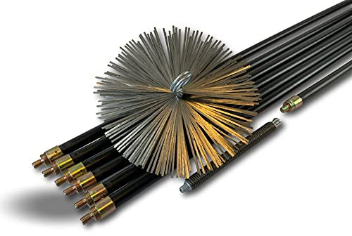 Kit ramonage hyper pro conduit non gainé | Hérisson acier | Ø 200 mm | 7 cannes noires PPN pleines contre vissantes Ø 20mm | Ressort de départ | 6 * 2 m + 1 * 1 m | Cheminées | Kibros RAMHP20A