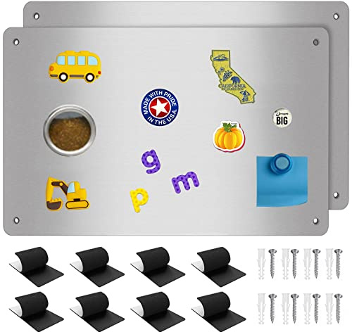 2Pack Magnetic Board,17.1 x 11.8 Magnet Display,for Magnets and Bulletin Board,Suitable for Wall, Refrigerator, Compartment, Cabinet etc,Comes with Dual Lock Tape for Easy Hanging (Silver)