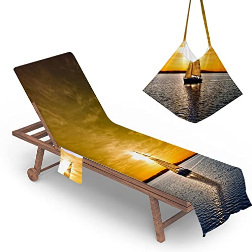 Highdi Sun Lounger Towels with Pockets, 3D Beach Sunbed Towels, Beach Chair Cover Towel, Chaise Lounge Towel Cover, Lounger Mate Beach Towel for Garden Pool (75x210cm,Sailboat)