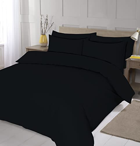 Home Living NON IRON Luxury Easycare Plain Dyed Duvet Cover & Pillow Case(s) Bedding Set (Black, Double)