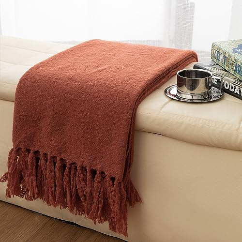 Gealaek Fall Throw Blanket Lightweight Fuzzy Soft Cozy Decorative Blankets for Sofa Bed Farmhouse Throw Blanket Burnt Orange with Fringe 50 x 60