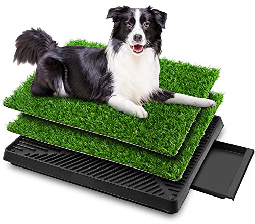 Sailnovo 63x50cm Hundeklo Hundetoilette, Rasen verstärken Welpentoilette mit 2 Pcs Kunstrasen, Hunde Toilette Welpenklo Haustiertoilette Trainingsunterlage