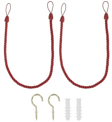 PATIKIL Cordones para Sujetar Cortinas 2 Unidades de Cordones Decorativos para Sujetar Cortinas Trenzados para Decoración Del Hogar U Oficina con Ganchos y Tornillos Cefluvio Rojo