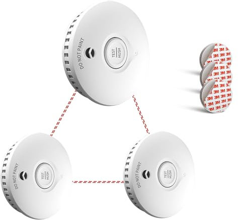 Vernetzter Rauchmelder,10 Jahre Alter Feuermelder mit austauschbaren Batterien, Funk-Rauchmelder mit bis zu 40 Wireless Rauchmelder mit magnethalterung, EN14604 3 Pack