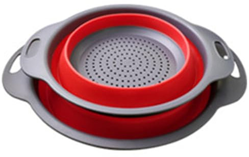 Katmerio Juego de Colador Plegable, 2 Piezas de Cocina de Silicona para Pasta, Frutas y Verduras (Verde y Rojo)