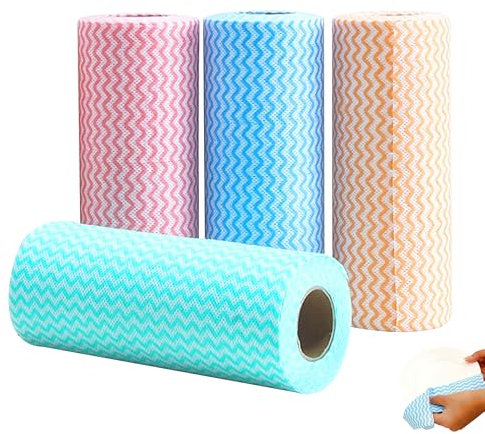 J Cloths On a Rolls, paño de limpieza reutilizable, paño de cocina y toallas de platos, paños multiusos para cocina, paquete de 4 rollos, 50 unidades por rollo, azul, verde, naranja, rojo