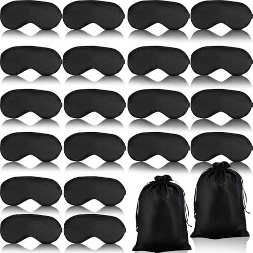 Kinmsito 20 Stück Seiden Schlafmaske,Augenmaske Schlafmasken,Weiche Schlafmaske mit verstellbarem Riemen,Lichtblockierende Augenbinde Schlafen für Yoga-Reisen,Schlafen,Partyspiele,Reisen(Schwarz)