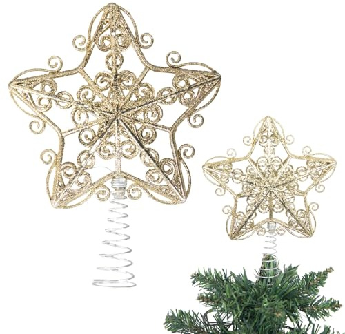 14.5cm Gold Glitter Star Christmas Tree Topper Shatterproof for Christmas Tree Decorations Xmas Treetop Tree Crown Holiday Ornament