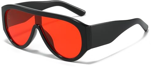 Long Keeper Gafas de Sol de Piloto de Gran Tamaño para Mujer y Hombre, Gafas de Sol Cuadradas Grandes Retro de los años 70, Gafas Planas Vintage, Protección UV400 (Rojo Negro)
