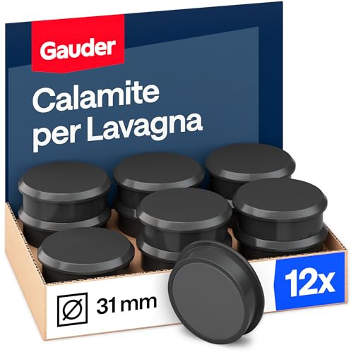 GAUDER Imanes para Pizarra Magnética - Imanes Redondos para Pizarra Blanca, Nevera y Oficina - Discos de Ferrita (31 x 10 mm - 12 Unidades - Negro)