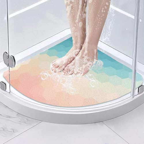 Tappetino da doccia angolare antiscivolo anti muffa, 60 x 60 cm, in luffa, triangolare, per doccia interna, in morbido PVC, con scarico per anziani, tappetino da bagno curvo per ambienti umidi, ad