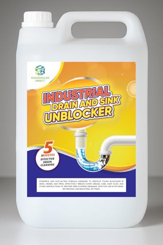 Households Direct Industrial Strength Drain Unblocker 5L – Professional Heavy Duty Sink & Drain Cleaner for Kitchen, Bathroom & Commercial Use – Fast Acting, Pipe Safe Formula
