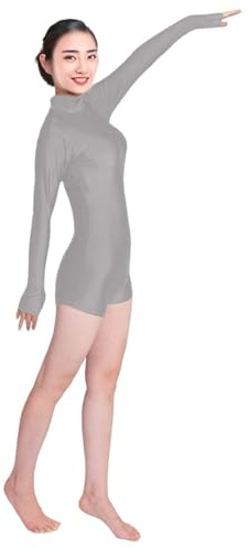UBOHUZ Ballett-Tanz-Trikots for Frauen Langarm-Ballettbekleidung Elegante Gymnastik-Overalls for Ballett für Damen(Grey,3XL)