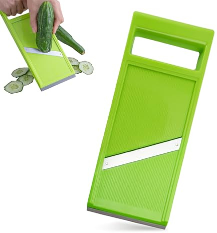 JIIJCAAC Mandoline Vegetable Slicer – Stainless Steel Food Slicer & Julienne Cutter, Handheld Potato & Onion Slicer, Cucumber Chopper, Kitchen Tools & Gadgets (Green)