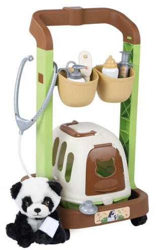 Smoby - Chariot Vétérinaire - avec Peluche Panda - Mallette 2 en 1 - 7 Accessoires Inclus - Dès 3 Ans - Fabriqué en France