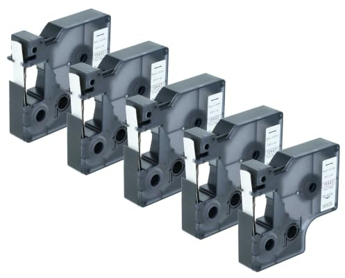vhbw 5 x skrivband kompatibel med Dymo RhinoPro 6000 | 5000, 3000, ILP 219 skrivaretikett 5,5 m x 9 mm, svart till vit, vinyl