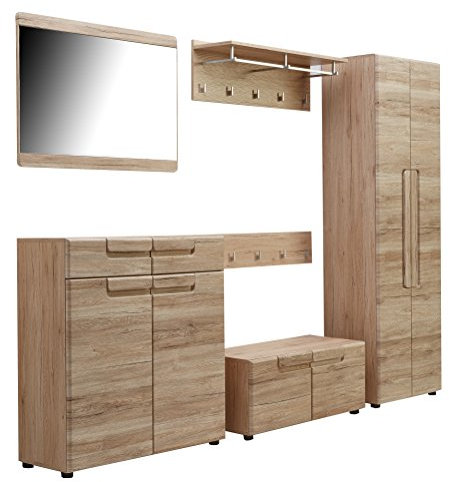 trendteam smart living Garderobe Garderobenkombination 6-teiliges Komplett Set Malea, 278 x 188 x 38 cm in Eiche San Remo Dekor mit viel Stauraum und Ablagefläche