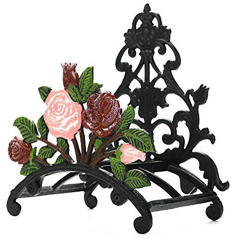 Sungmor Cast Iron Heavy Duty Garden Hose Holder - Decorative Hand-Painted Peony Wall Mounted Water Hose Hanger - Wall Decoration Hanging Hose Rack - Hose Reel Storage Butler - Metal Hose Stand