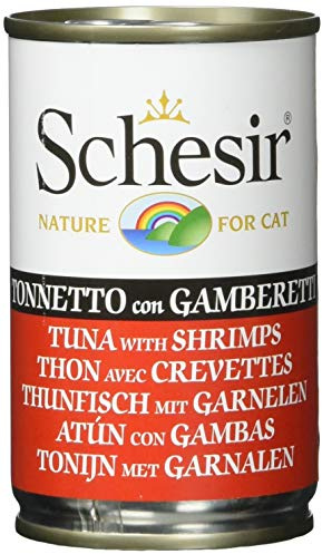 Schesir, Cibo Umido per Gatti Adulti al Gusto Tonnetto con Gamberetti Preparato in Morbida Gelatina - Totale 3,36Kg (24 Lattine da 140G)