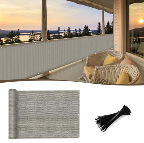SUNNY GUARD 3'x10' Brown Grey Balcony Privacy Screen Fence Apartments Railing Cover Heavy Duty Mesh Windscreen for Outdoor,Backyard,Patio,Deck Privacy