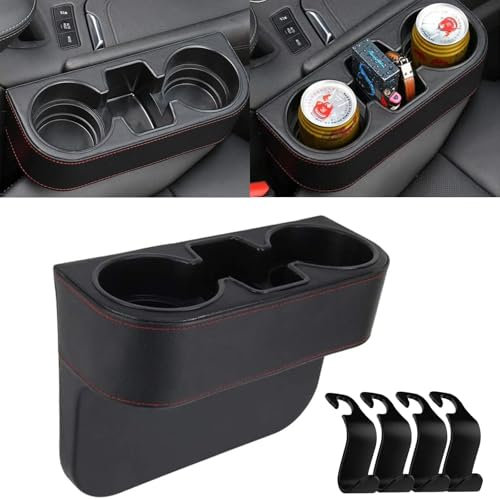 Ruucy Auto Getränkehalter Becherhalter PU Leder Getränkehalterung Auto Organizer Aufbewahrungsbox für Kaffee, Getränk, Flasche, Milch (mit 4 Stück Auto Haken)