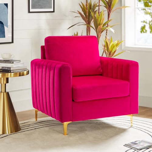 HULALA HOME Modern Velvet Accent Club Chair with Gold Metal Legs, Fuchsia