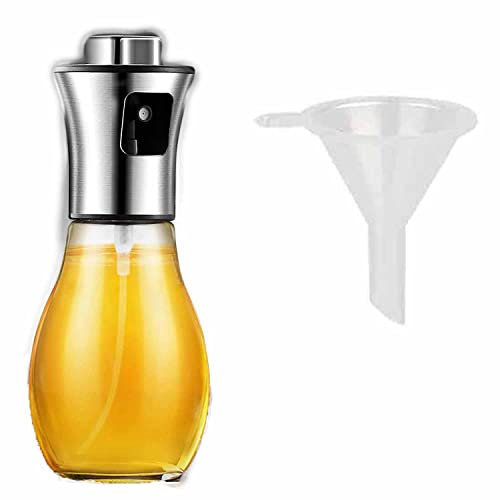 Oil Sprayer Oil Sprayer Dispenser Olive Oil Vinegar Sprayer Food-Grade Glass Bottle Stainless Steel Dressing Spray with Funnel for Cooking Air Fryer, BBQ, Salad, Grilling, Roasting - 200ml