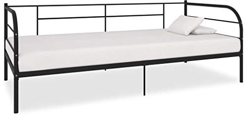 vidaXL Daybed Frame Home Interior Bedroom Dorm Guest Room Furniture Daybed Overnight Sofa Bed Living Room Seating Black Metal 90x200cm