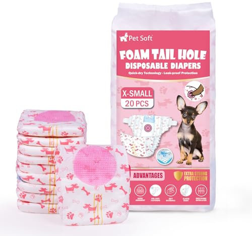 Pet Soft Hundewindeln für Hündinnen, 20 Stück Einweg-Windeln für Hunde&Katzen, Hochsaugfähige Katzenwindeln Läufigkeitshose für Hündinnen mit verstellbarem Schwanzloch (XS-20 Stück)