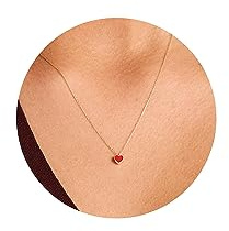 TINGN Vergoldete Herzkette für Damen - Gold Halskette mit Rotem Herzanhänger - Personalisiertes Schmuckgeschenk für Frauen und Teenager