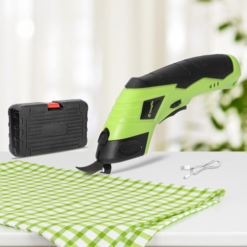Yougfin Electric Scissors for Fabric, 4.2V Cordless Power Shears, Rechargeable Fabric Cutter for Leather, Carpet, Felt & Cardboard, Electric Box Cutter with Charger and Case, 1 Blade