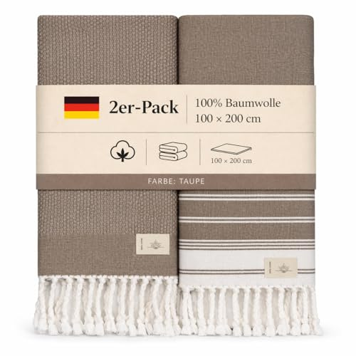 NOUR Premium 100% Cotton Turkish beach towel, Pack of 2, 100 x 200 cm, Picnic Blanket, Sauna & Hammam Towels, Extra Light, Absorbent, Quick-Drying, Sand free swimming blanket (Brown)