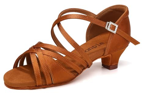 Uonpie Scarpe da Ballo Latino Americano Bambina Tacco 4cm Scarpe Ballo Danza Classica in Raso,Marrone,36.5 EU