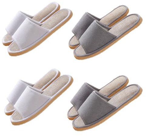 Teceyfeet 4 Par Gästtofflor - Bekväma Gästskor Tvättbara Tofflor Halkfria Tofflor Unisex Tofflor Resa Hotell, 2 grå L E 2 vit M, 36/43 EU