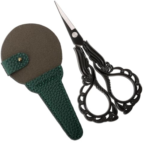 YOUGUOM Sewing Embroidery Scissors with Case Sharp Tip Detail Scissor for Thread Yarn Cross Stitch Crafts Artwork Needlepoint Cutting Knitting Shears Black