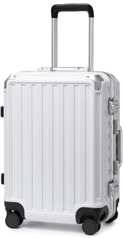 Supercase Hartschale Koffer Trolley Aluminium Rahmen Reisekoffer PC Handgepäck mit 4 Rollen TSA, Check-In Gepäck Rollkoffer Weiß 54x 38x 23cm