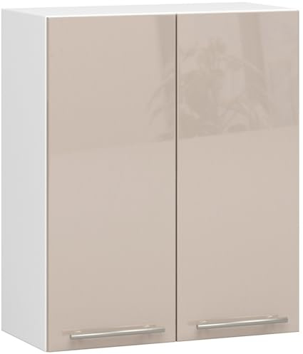 AKORD | Armoire de Cuisine Suspendue - Oliwia W60 | Meuble avec 2 Portes et 2 Étagères | Armoire de Rangement | 60x30x72 cm | Blanc | Cappuccino Brillant