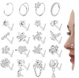 Milacolato 20Stück Nasenpiercing Silber Nasenring Nasenstecker Nasenpiercing Set Nasenpiercing Stecker mit CZ Chirurgenstahl Nostril Piercing Schmuck Damen 20G