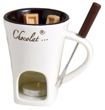 Huipalon Chocolate Fondue Set Fondue Mug & Fondue Forks Hot Chocolate Mug with Candle Holder Ceramic Fondue Pot Melting Cup Mug Gift Fondue Cheese Chocolate Mini Fondue Set for Office School Home