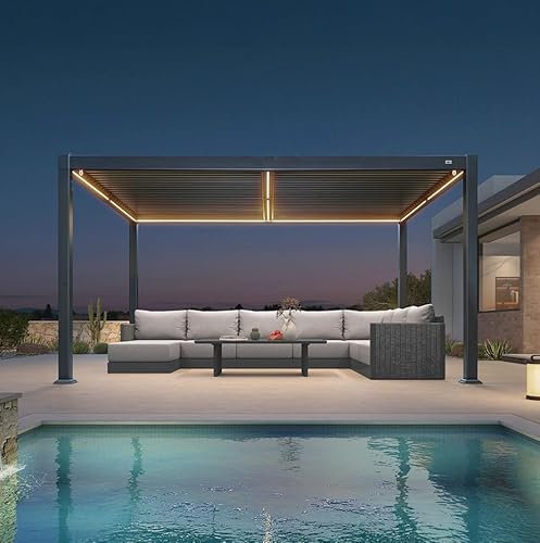 PURPLE LEAF Pergola Bioclimatique en Aluminium 3 x 4,25 m, Tonnelle de Jardin Exterieur Imperméable avec Lames Orientables et LED, Pergola Jardin Exterieur pour Terrasse, Extérieur et Carport, Gris