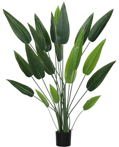 HOMCOM Pianta Artificiale Verde di Uccello del Paradiso da 20 Foglie di 140 cm, Pianta Finta Decorativa con Vaso e Muschio, Pianta Verde in PE, PEVA e PP