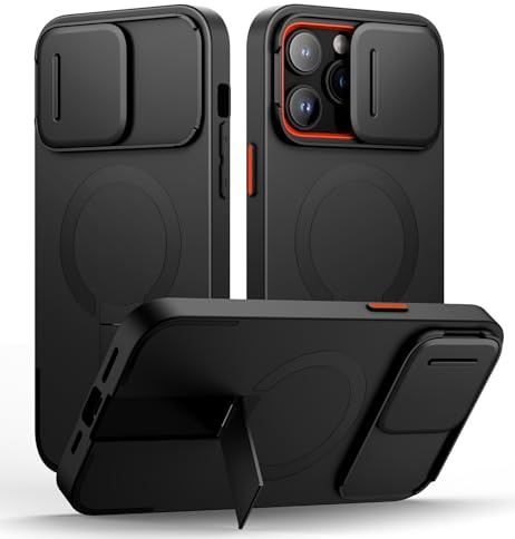 SURITCH Magnetic Case Compatible with iPhone 14 pro max, Shockproof Protective Cover with Slide Camera Cover and Adjustable Kickstand(Black)