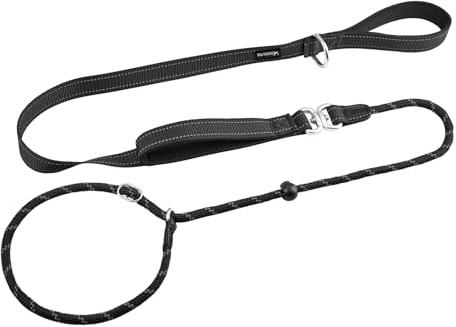 Arblina Slip Lead for Dogs, No Pull Slip Lead with Double Handles, Head Halter Training Dog Leash with Hi-vis Light-Reflective Design, Figure of 8 Dog Lead, Black, 1.3m