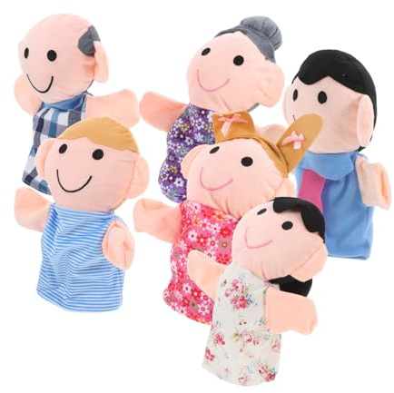 GALPADA 6 Pezzi Burattini da Mano Famiglia in Tessuto Morbido Pupazzi per Giochi di Ruolo e Spettacoli Teatrali Personaggi Papà Mamma Nonni Fratelli Leggero e Confortevole