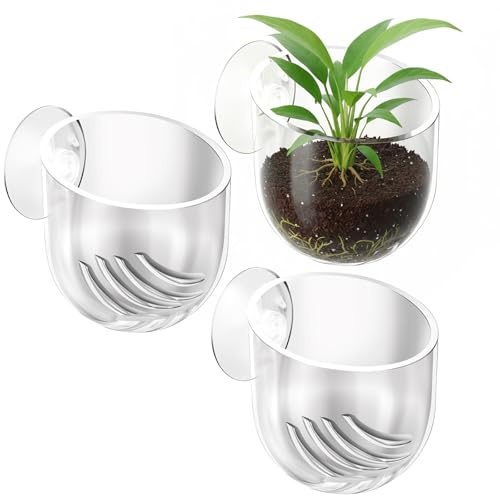 3 Pack Clear Fish Tank Plant Holder Aquatic Plant Cups Fishes Tanks Plants Pot Acrylic Aquarium Plants Holder with Suction Cups for Home Aquariums Aquascape Decor, Red Worm Fish Shrimp Feeder