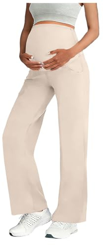 Pantalon de grossesse pour femme - Pantalon de grossesse basique ample - Jambe droite - Avec poches - Pantalon de grossesse - Taille haute - Pantalon de yoga