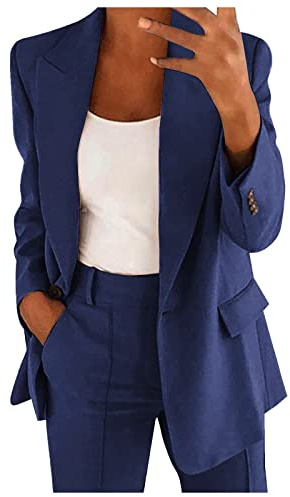 HEONSATI Abito Taglie Forti Donna Abito Ufficio Aperto Davanti Colletto Eleganti Set Due Pezzi Manica Lunga Matrimonio Tuta da Lavoro Blazer E Pantalone Tailleur da Cocktail Business per Sera Party